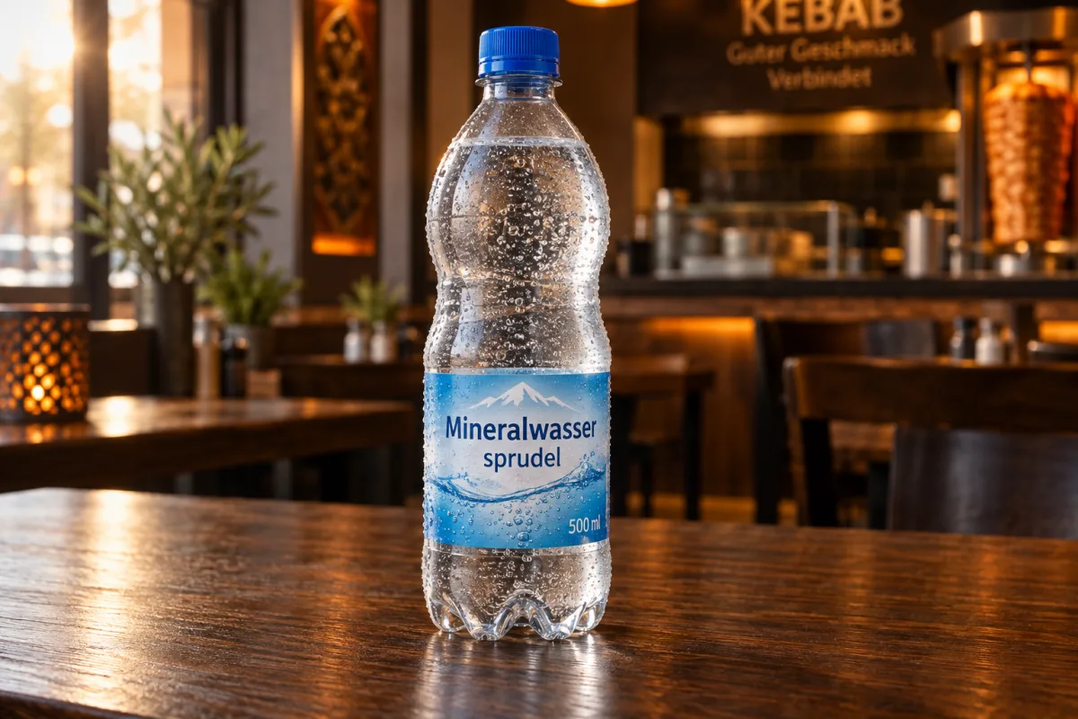Mineralwasser mit Kohlensäure bei Aslans Berliner Döner in Nürtingen